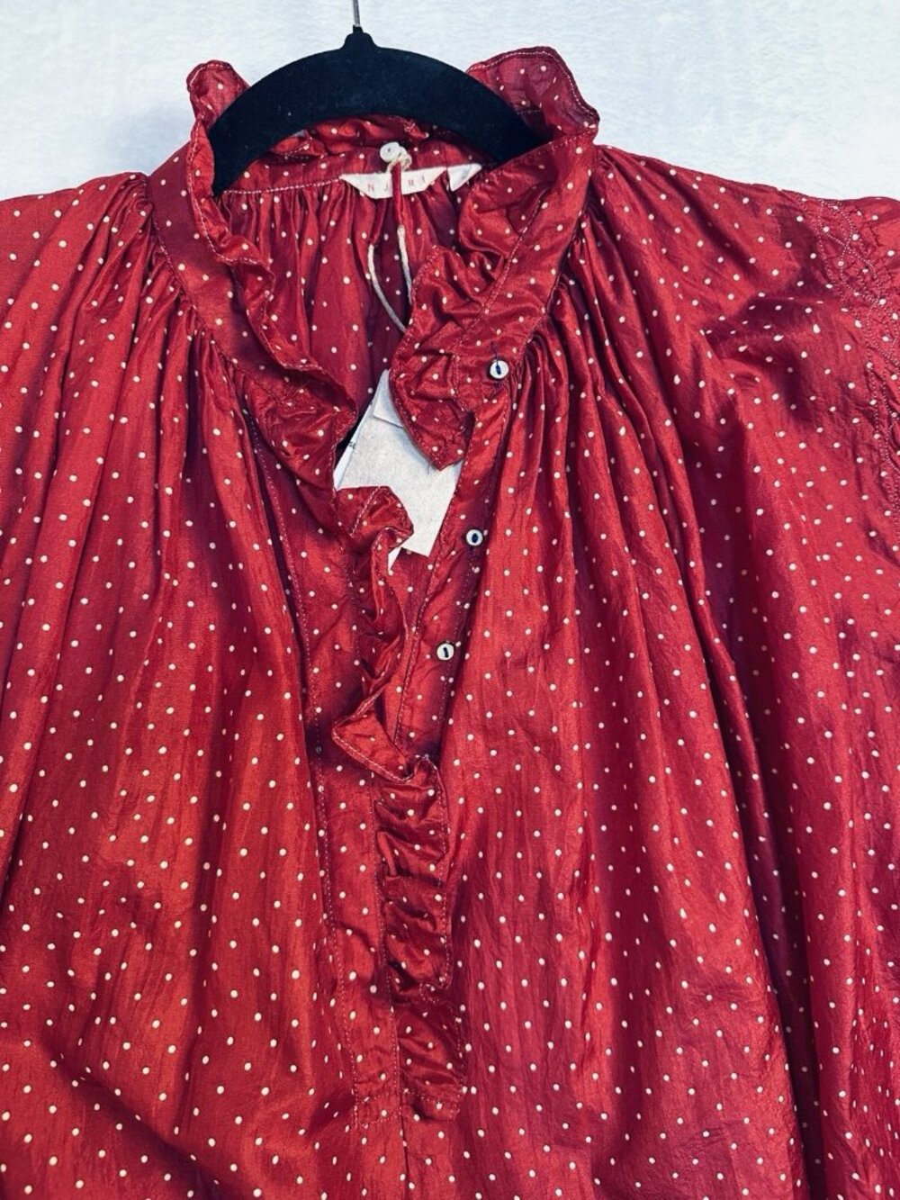 INJIRI FW22-82 Ladies Silk Blouse Red Small Hand Woven Oversized Boho Tunic NWT - Picture 3 of 14